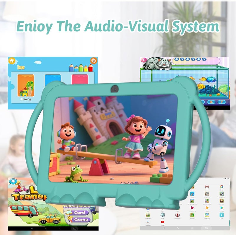 HOTTABLET Kids Tablet 7 inch Android 12, 4GB RAM 32GB ROM, 512GB Expandsion, with Parental Control, WiFi, Bluetooth, Dual Camera with Silicone Case, 1PCS(Green) - Image 2